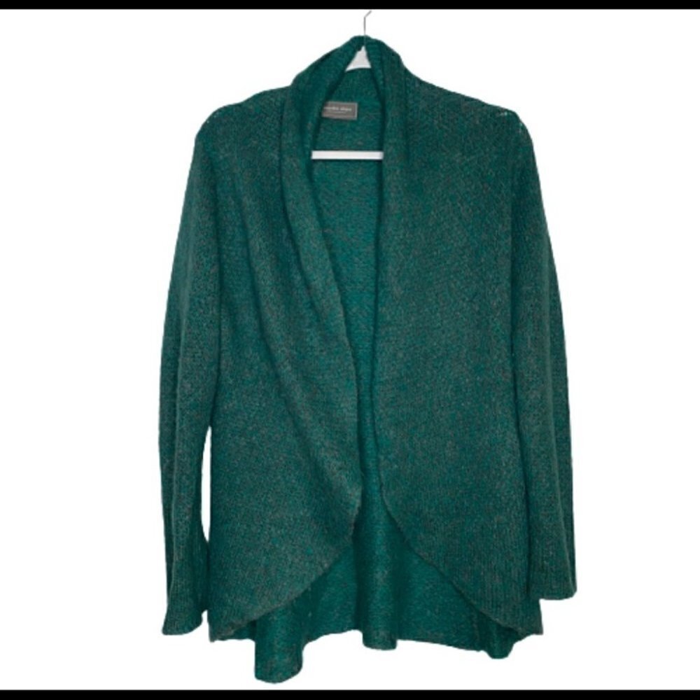 Wooden Ships Green Mohair Blend Open Front Sweater Cardigan